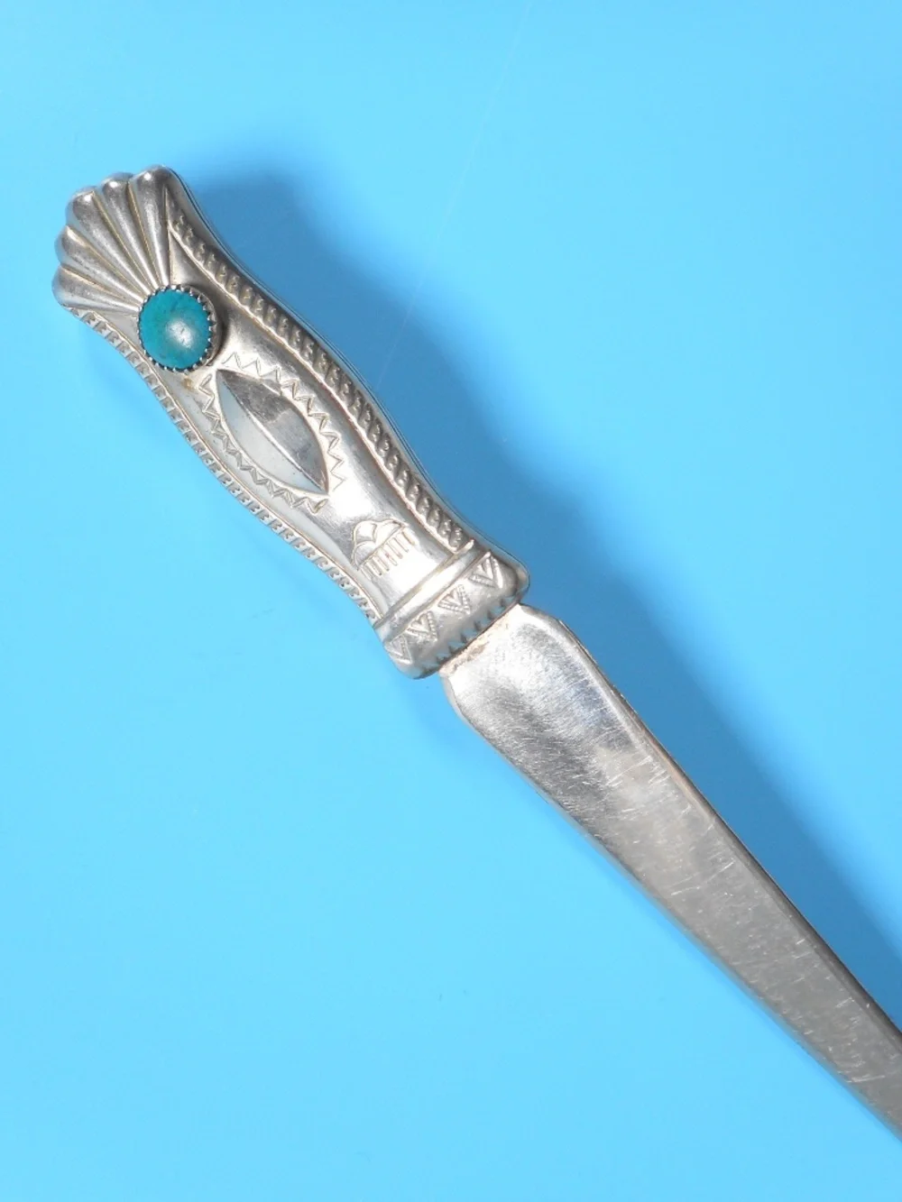 VTG Native American Navajo Letter Opener Sterling Silver Turquoise Stone RARE